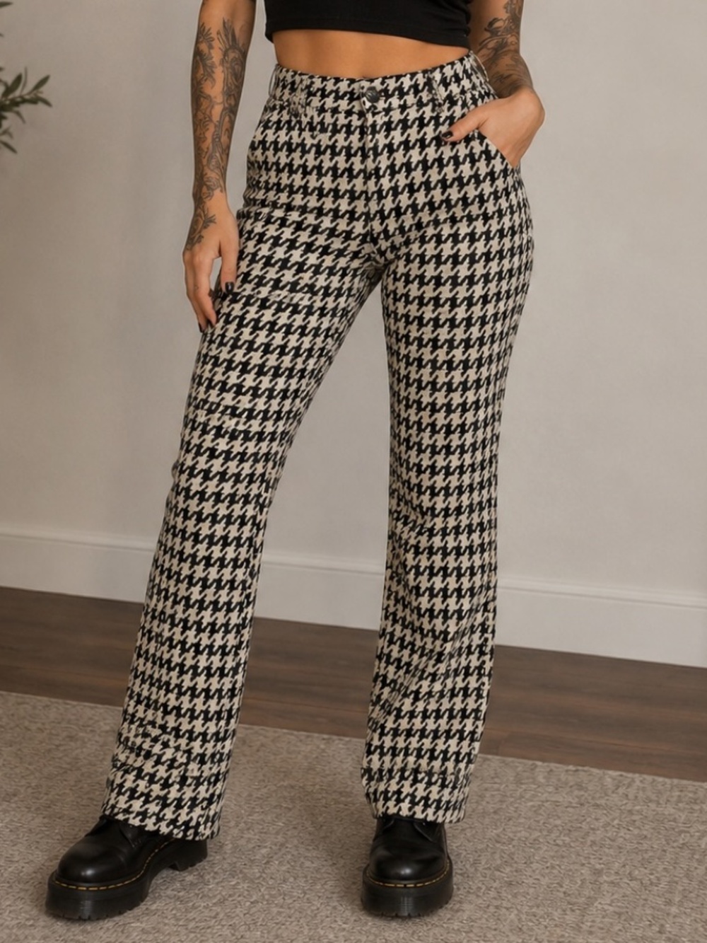 Joe Fresh Corduoroy Pants Womens Size 2 White Black Houndstooth Slim